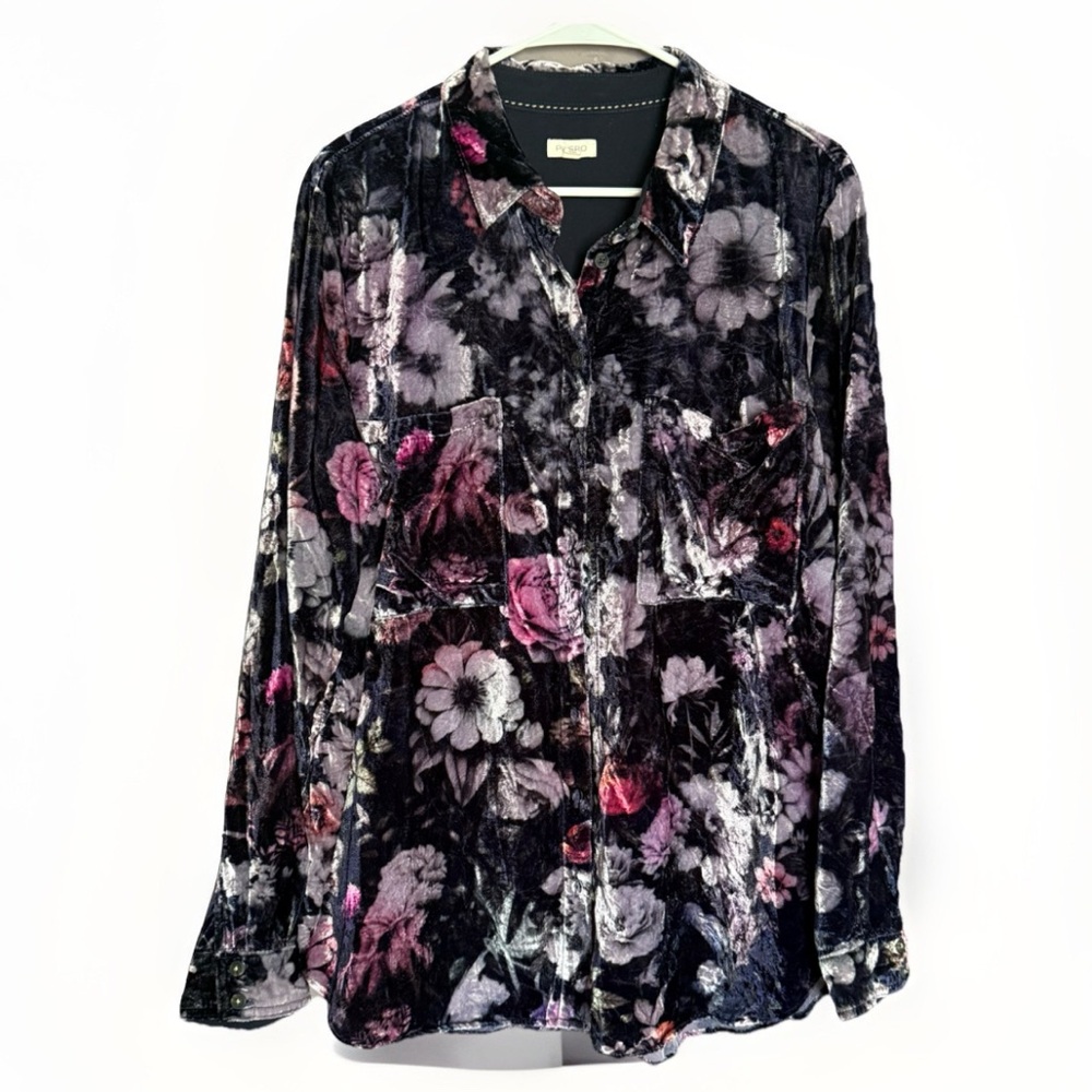Anthropologie Pilcro The Hadley Relaxed Velvet Button Down Shirt XL